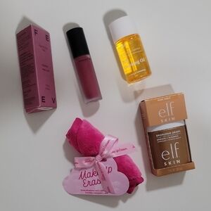 Set Of 4 FEEV Fancy Mauve, Manyo Cleansing Oil, elf Skin Bronzing, Makeup Eraser